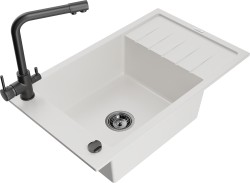 MEXEN/S - Elias granitový dřez 1-miska včetně baterie Duero, bílá (6511-20-671600-70)