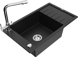 MEXEN/S - Elias granitový dřez 1-miska včetně baterie Duero, černá (6511-77-671600-00)