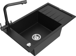 MEXEN/S - Elias granitový dřez 1-miska včetně baterie Duero, černá (6511-77-671600-70)