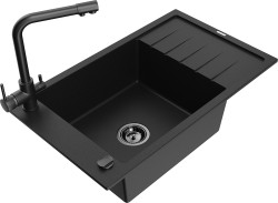 MEXEN/S - Elias granitový dřez 1-miska včetně baterie Duero, černá (6511-77-671600-70-B)