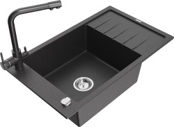 MEXEN/S - Elias granitový dřez 1-miska včetně baterie Duero, černá kropenatá (6511-76-671600-76)