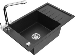 MEXEN/S - Elias granitový dřez 1-miska včetně baterie Duero, černá/stříbrná metalik (6511-73-671600-00)