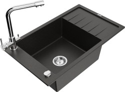 MEXEN/S - Elias granitový dřez 1-miska včetně baterie Duero, černá/zlatá metalik (6511-75-671600-00)