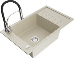 MEXEN/S - Elias granitový dřez 1 s odkapávačem včetně baterie Aster, béžová (6511-69-73450-07)