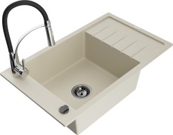 MEXEN/S - Elias granitový dřez 1 s odkapávačem včetně baterie Aster, béžová (6511-69-73450-07-B)