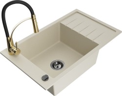 MEXEN/S - Elias granitový dřez 1 s odkapávačem včetně baterie Aster, béžová (6511-69-73450-57-B)