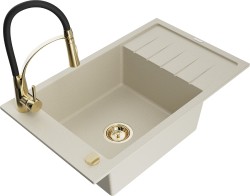 MEXEN/S - Elias granitový dřez 1 s odkapávačem včetně baterie Aster, béžová (6511-69-73450-57-G)