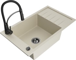 MEXEN/S - Elias granitový dřez 1 s odkapávačem včetně baterie Aster, béžová (6511-69-73450-70-B)