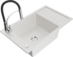 MEXEN/S - Elias granitový dřez 1 s odkapávačem včetně baterie Aster, bílá (6511-20-73450-07)