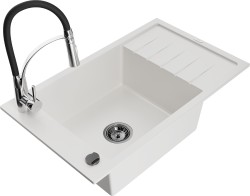 MEXEN/S - Elias granitový dřez 1 s odkapávačem včetně baterie Aster, bílá (6511-20-73450-07-B)