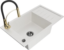 MEXEN/S - Elias granitový dřez 1 s odkapávačem včetně baterie Aster, bílá (6511-20-73450-57-B)