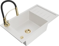 MEXEN/S - Elias granitový dřez 1 s odkapávačem včetně baterie Aster, bílá (6511-20-73450-57-G)