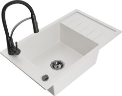 MEXEN/S - Elias granitový dřez 1 s odkapávačem včetně baterie Aster, bílá (6511-20-73450-70-B)