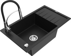 MEXEN/S - Elias granitový dřez 1 s odkapávačem včetně baterie Aster, černá (6511-77-73450-07)