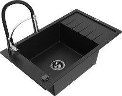 MEXEN/S - Elias granitový dřez 1 s odkapávačem včetně baterie Aster, černá (6511-77-73450-07-B)