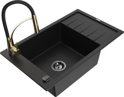 MEXEN/S - Elias granitový dřez 1 s odkapávačem včetně baterie Aster, černá (6511-77-73450-57-B)