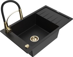 MEXEN/S - Elias granitový dřez 1 s odkapávačem včetně baterie Aster, černá (6511-77-73450-57-G)