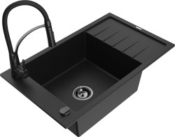 MEXEN/S - Elias granitový dřez 1 s odkapávačem včetně baterie Aster, černá (6511-77-73450-70-B)