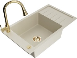 MEXEN/S - Elias granitový dřez 1 s odkapávačem včetně baterie Elia, béžová (6511-69-670101-50)