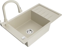 MEXEN/S - Elias granitový dřez 1 s odkapávačem včetně baterie Elia, béžová (6511-69-670101-69)