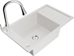 MEXEN/S - Elias granitový dřez 1 s odkapávačem včetně baterie Elia, bílá (6511-20-670101-00)