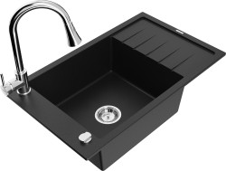MEXEN/S - Elias granitový dřez 1 s odkapávačem včetně baterie Elia, černá (6511-77-670101-00)