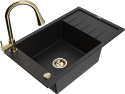 MEXEN/S - Elias granitový dřez 1 s odkapávačem včetně baterie Elia, černá (6511-77-670101-50)