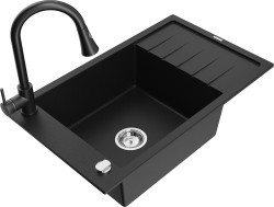 MEXEN/S - Elias granitový dřez 1 s odkapávačem včetně baterie Elia, černá (6511-77-670101-70)