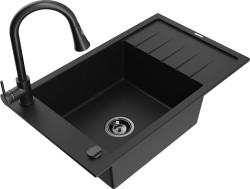 MEXEN/S - Elias granitový dřez 1 s odkapávačem včetně baterie Elia, černá (6511-77-670101-70-B)