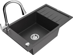 MEXEN/S - Elias granitový dřez 1 s odkapávačem včetně baterie Elia, černá kropenatá (6511-76-670101-00)