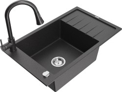 MEXEN/S - Elias granitový dřez 1 s odkapávačem včetně baterie Elia, černá kropenatá - 6511-76-670101-70-B (6511-76-670101-76)