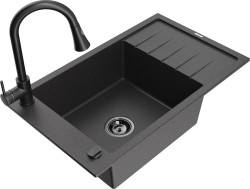 MEXEN/S - Elias granitový dřez 1 s odkapávačem včetně baterie Elia, černá kropenatá (6511-76-670101-70-B)