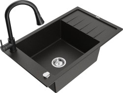 MEXEN/S - Elias granitový dřez 1 s odkapávačem včetně baterie Elia, černá/zlatá metalik (6511-75-670101-70)