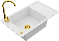 MEXEN/S - Elias granitový dřez 1 s odkapávačem včetně baterie Telma, bílá (6511-20-670200-50)