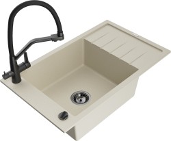 MEXEN/S - Elias granitový dřez s odkapávačem včetně baterie Duo, béžová (6511-69-671701-70-B)
