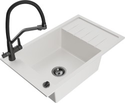 MEXEN/S - Elias granitový dřez s odkapávačem včetně baterie Duo, bílá (6511-20-671701-70-B)