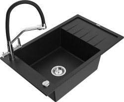 MEXEN/S - Elias granitový dřez s odkapávačem včetně baterie Duo, černá (6511-77-671701-07)