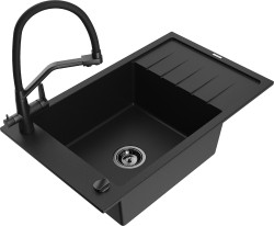 MEXEN/S - Elias granitový dřez s odkapávačem včetně baterie Duo, černá (6511-77-671701-70-B)