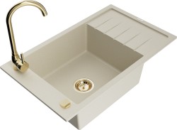MEXEN/S - Elias granitový dřez s odkapávačem včetně baterie Telma, béžová (6511-69-670200-50)