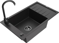 MEXEN/S - Elias granitový dřez s odkapávačem včetně baterie Telma, černá (6511-77-670200-70-B)