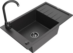 MEXEN/S - Elias granitový dřez s odkapávačem včetně baterie Telma, černá kropenatá (6511-76-670200-70-B)