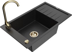 MEXEN/S - Elias granitový dřez s odkapávačem včetně baterie Telma, černá/stříbrná (6511-73-670200-50)