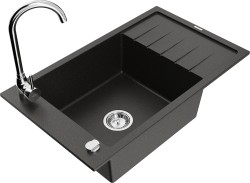 MEXEN/S - Elias granitový dřez s odkapávačem včetně baterie Telma, černá/zlatá (6511-75-670200-00)