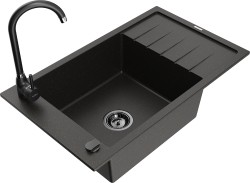 MEXEN/S - Elias granitový dřez s odkapávačem včetně baterie Telma, černá/zlatá (6511-75-670200-70-B)