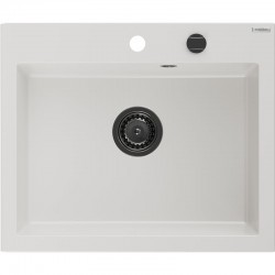 MEXEN/S - Elix granitový dřez 1-miska 600 x 500 mm, bílá, sifon černá (6525601005-20-B)
