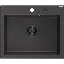 MEXEN/S - Elix granitový dřez 1-miska 600 x 500 mm, černá kropenatá, sifon černá (6525601005-76-B)