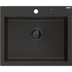 MEXEN/S - Elix granitový dřez 1-miska 600 x 500 mm, černá/zlatá metalik, sifon černá (6525601005-75-B)