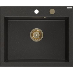 MEXEN/S - Elix granitový dřez 1-miska 600 x 500 mm, černá/zlatá metalik, sifon zlatá (6525601005-75-G)