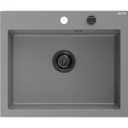 MEXEN/S - Elix granitový dřez 1-miska 600 x 500 mm, šedý, sifon černá (6525601005-71-B)