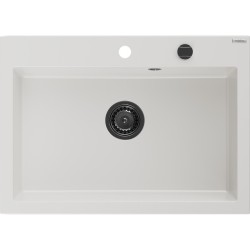 MEXEN/S - Elix granitový dřez 1-miska 700 x 500 mm, bílá, sifon černá (6526701005-20-B)